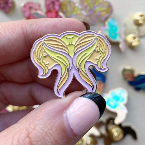 Gemini Pin in pastel colors and gold enamel by Astraluna Arts