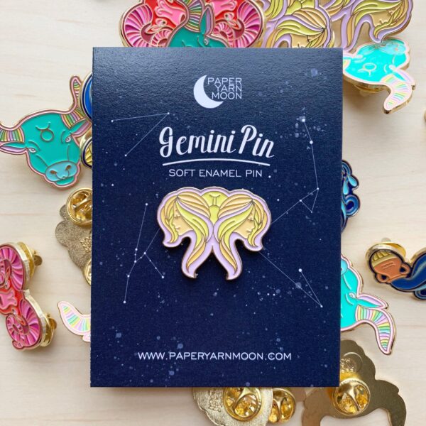 Gemini Pin in pastel colors and gold enamel.
