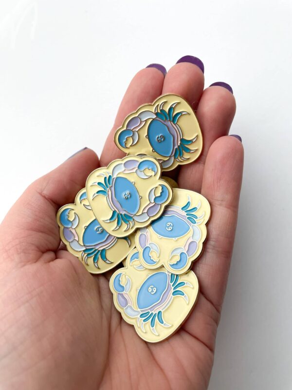 Beautiful Cancer Pin in periwinkle blue.