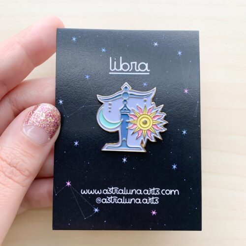 Libra pin with black backing. Gorgeous Libra pins in pastel blue.