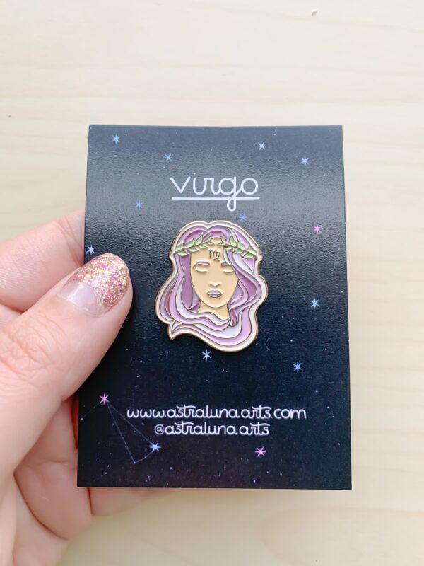 Virgo Pins with Gold Enamel backing in purple