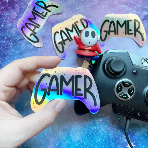 Holographic Gamer sticker by Astraluna Arts. Holographic Sticker with xbox controller.
