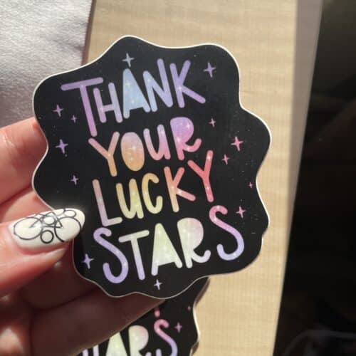 Thank your lucky stars sticker in rainbow colors by Astra Luna Arts.